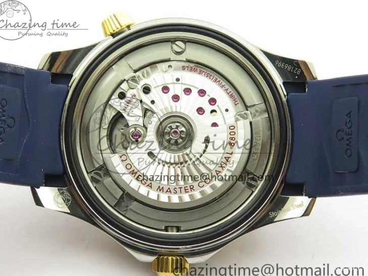 0321 Refined 2018 Seamaster Diver 300M SS YG VSF 1:1 Best Edition YG Bezel Blue Dial on Blue Rubber Strap A 7898